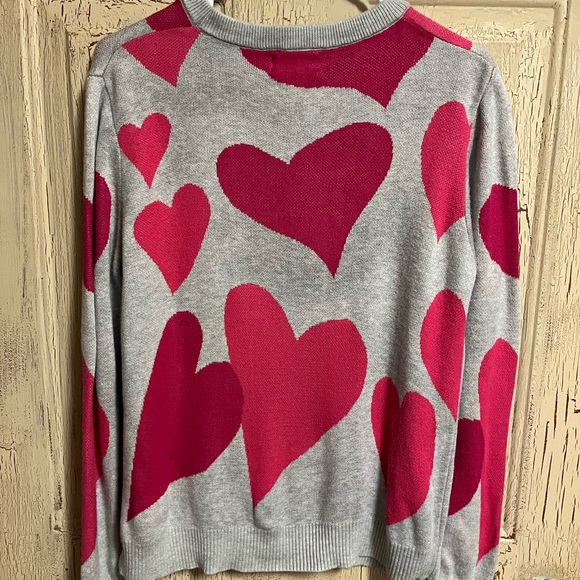 For The Republic Gray and Pink Heart Sweater - Picture 2 of 6